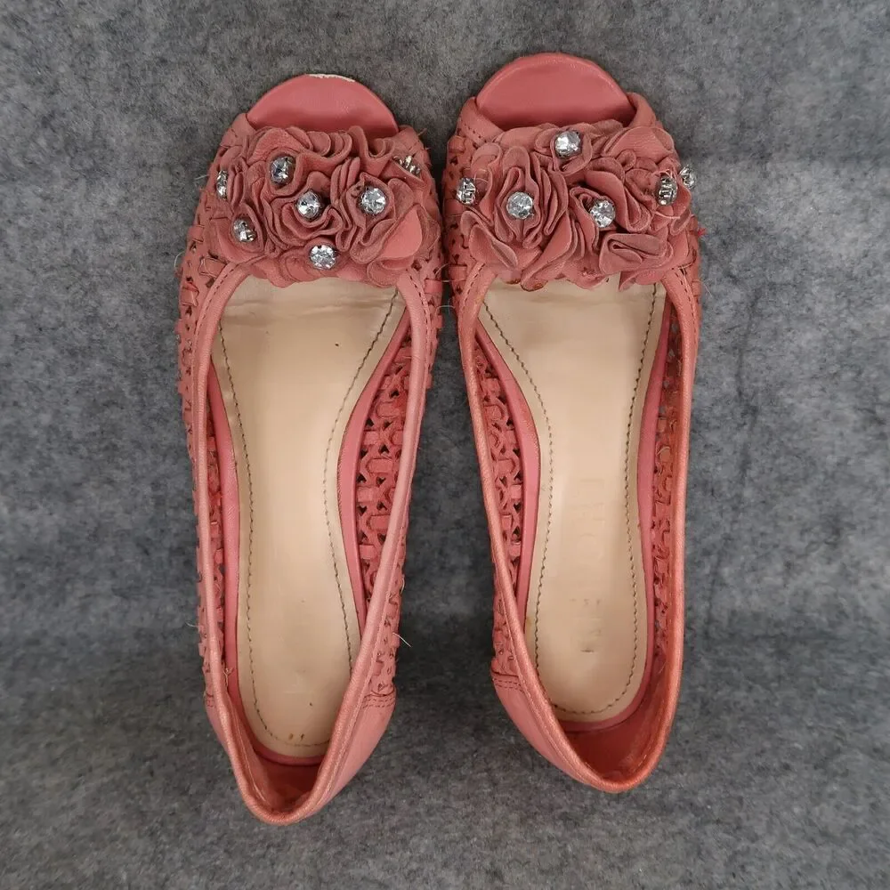 Report Shoes Womens 7 Flats Slip On Woven Peep Toe Ruffle Embellished Fashion